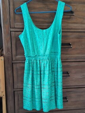 Love Reign Teal Lace Scoop-Neck Mini Dress